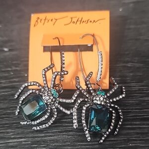 Betsey Johnson Black and Teal Spider Earrings